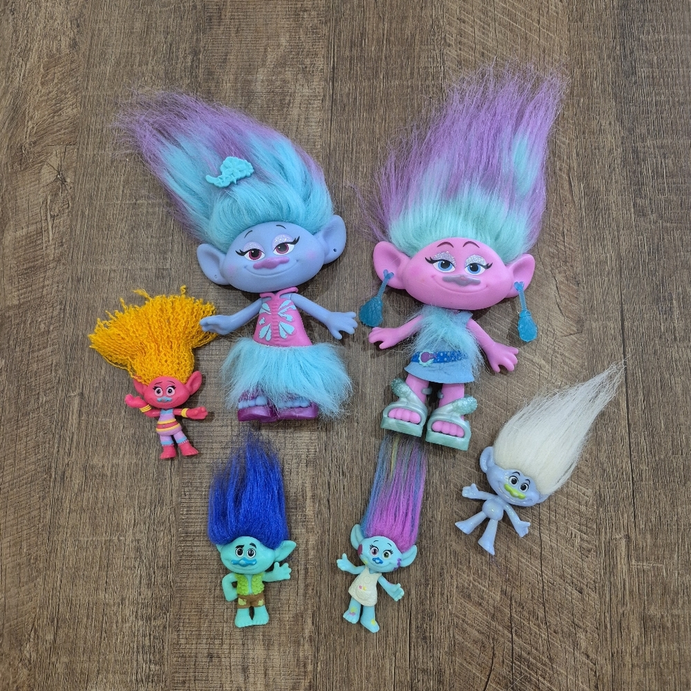 Dreamworks Trolls Lot Of 6 Satin & Chenille & Friends